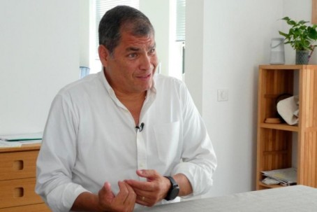 Former President of Ecuador, Rafael Correa reacts during an interview with The Associated Press, at his family home close to Brussels, Belgium, Thursday July 5, 2018. Correa called Ecuador’s demand that he is extradited from Belgium and jailed, just a power ploy by the Ecuador government in an effort to stamp out opposition. (Mark Carlson/AP Photo)