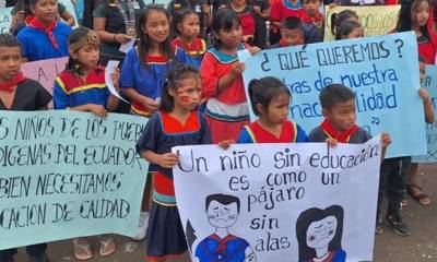 En 2018, la escuela Río Cofanes fue inhabilitada debido a la erosión del río Aguarico./ Foto: cortesía Cofanes Sinangoe