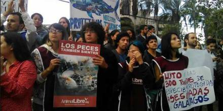 Manifestantes piden frente a la Embajada china en Quito la salida de flota pesquera