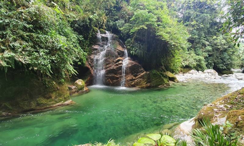 La cascada, en su caída, da forma a una hermosa piscina natural redonda / Foto: cortesía