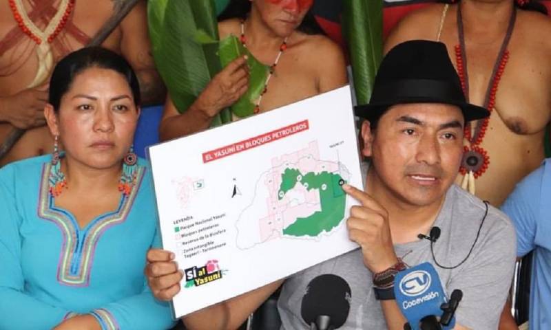 La organización indígena brindó una rueda de prensa en El Coca./ Foto: cortesía Conaie