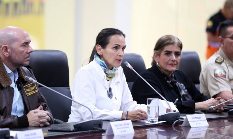 Inés Manzano, ministra de Ambiente (centro), está liderando las reuniones del COE Nacional / Foto: cortesía MAATE