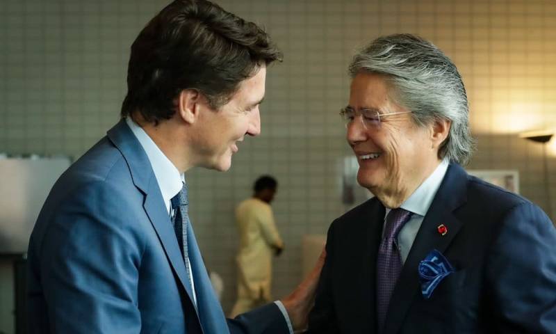 Durante la cita oficial con Trudeau, Lasso señaló el interés de Ecuador por avanzar hacia un acuerdo de libre comercio con esa nación norteamericana / Foto: cortesía Guillermo Lasso